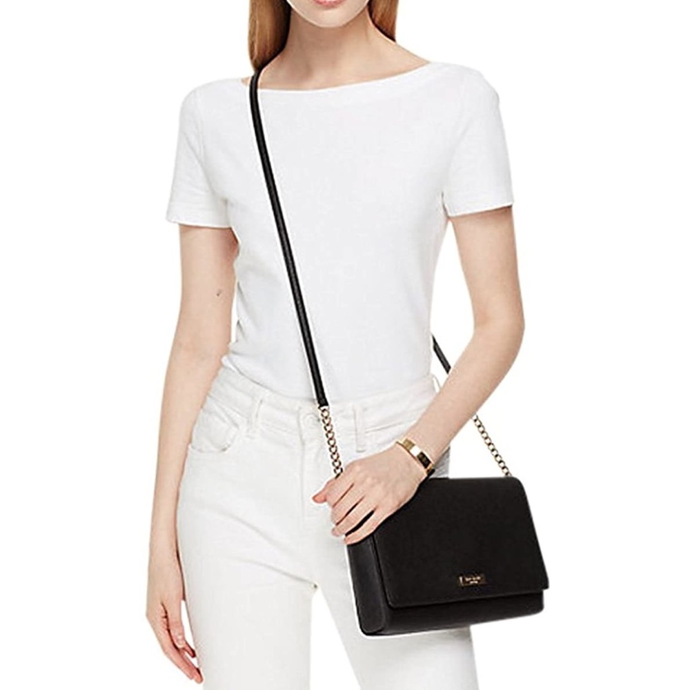 Kate Spade Tilden Place Alek Handbag Purse Crossbody Black Chain Textured Snap